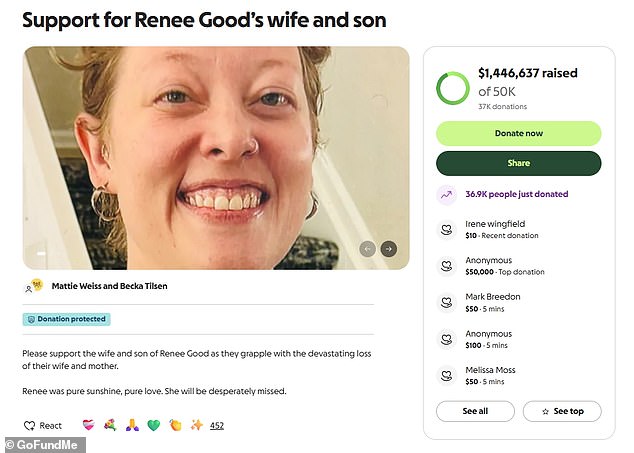 A GoFundMe campaign sought ,000 to support the Good family as they 'grapple with the devastating loss of their wife and mother.' It has already amassed .4 million